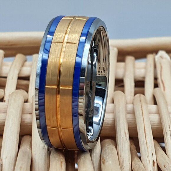 Rose Gold Ring, Forged Carbon Fiber sides Brushed Ring, GALTUN718 - Picture 6 of 6